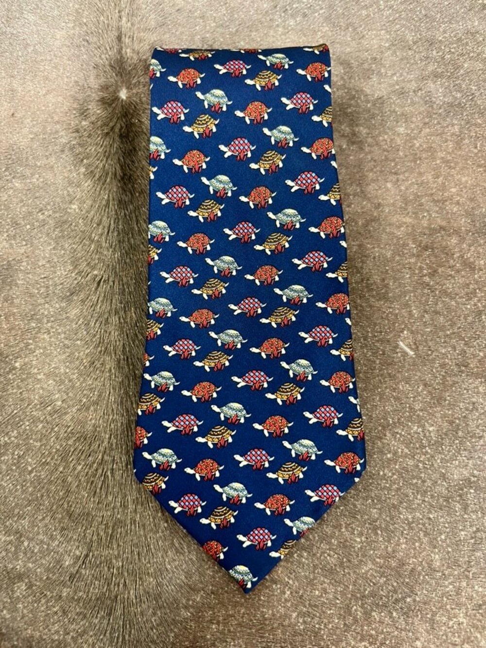 Feragammo Turtles Printed Silk Tie